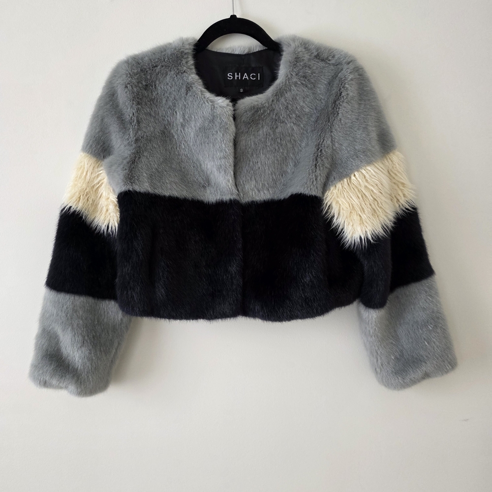 SHACI Black And Grey Faux Fur Jacket